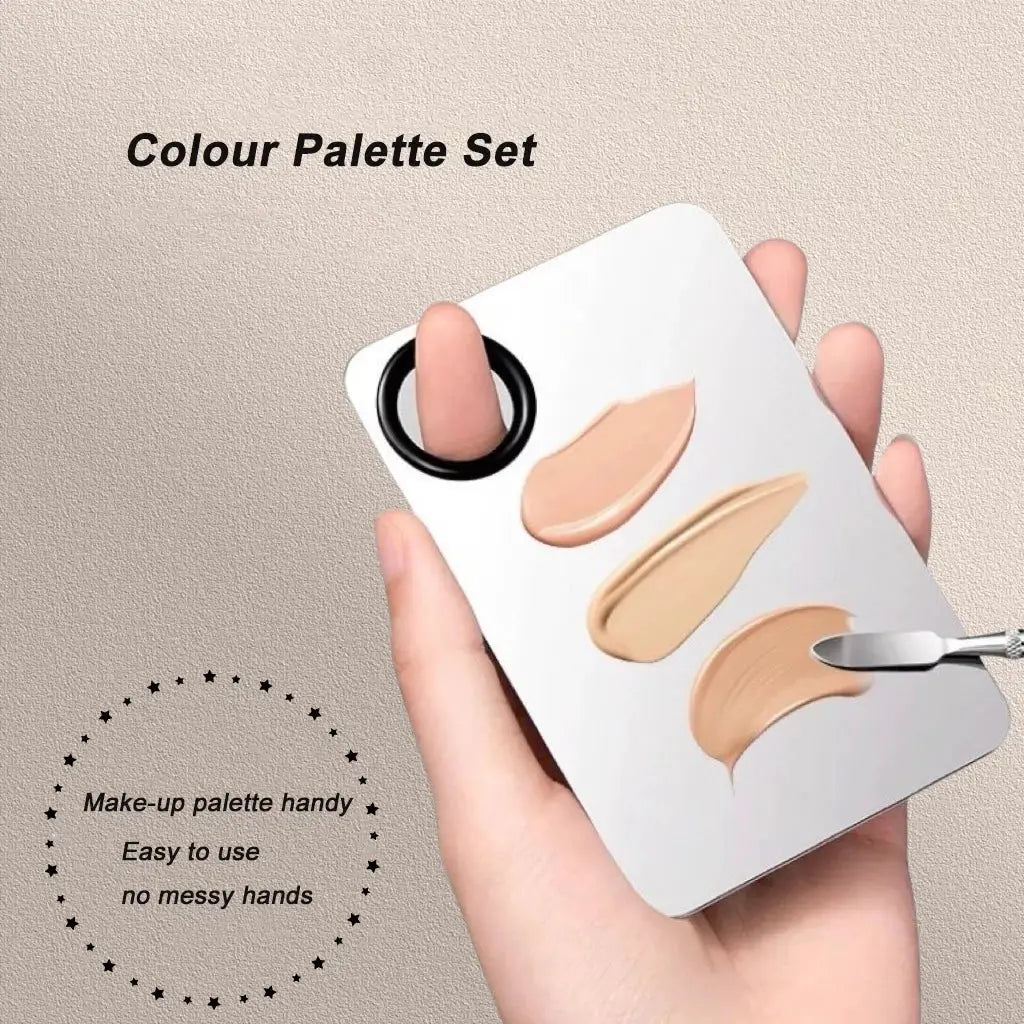 Stainless Steel Makeup Mixing Palette With Spatula Durable Beauty Tool For Foundation And Eye Shadow