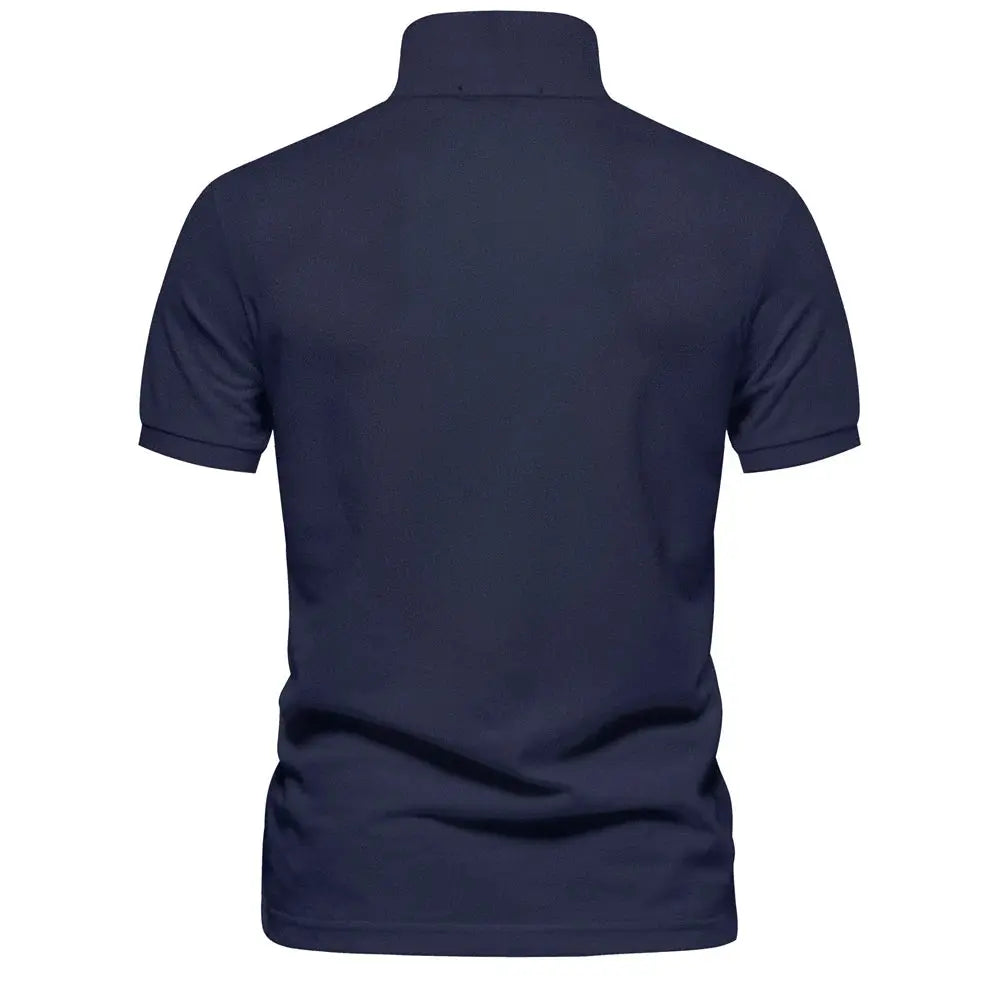 Men's navy polo shirt by Simples Market, cotton short-sleeve, solid color.