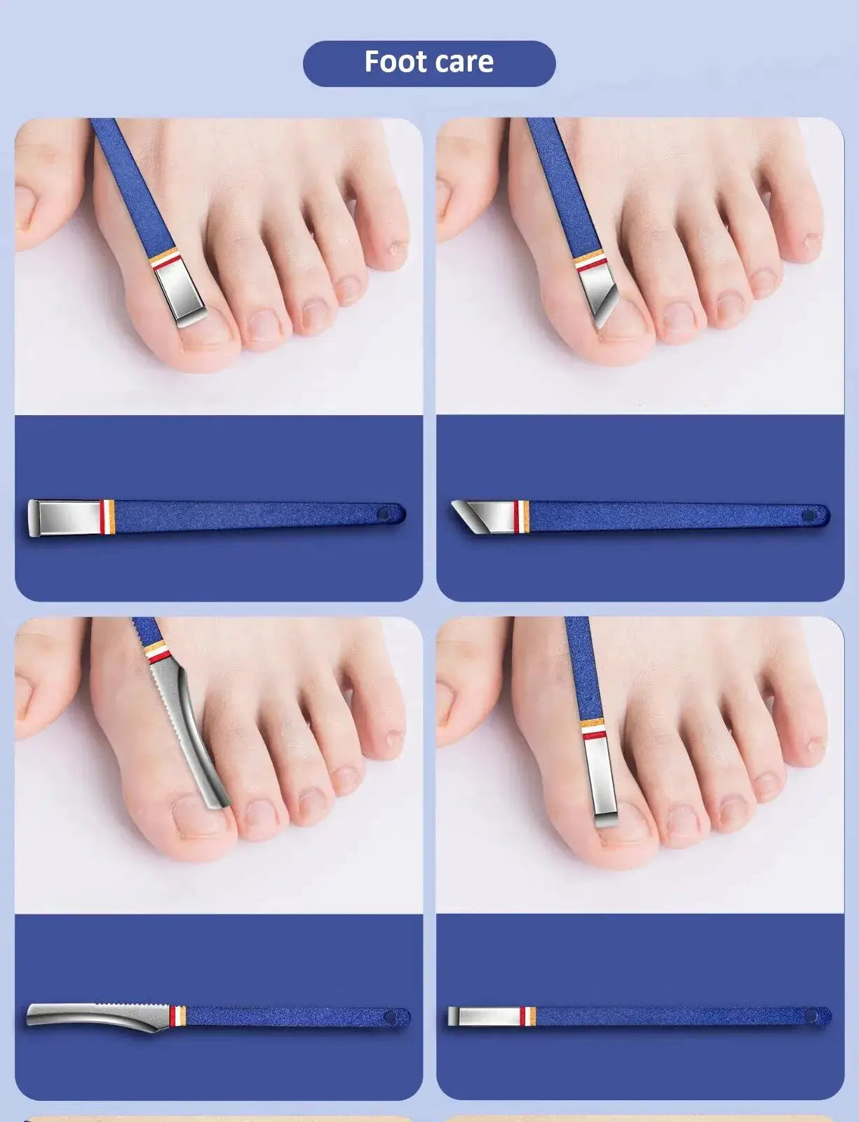 Nail cutter set with blue strap and stainless steel blades for foot care