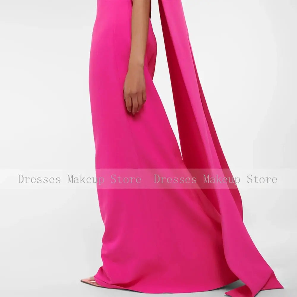 Hot Pink Mermaid Evening Dress O Neck Criss Cross Watteau Train Prom