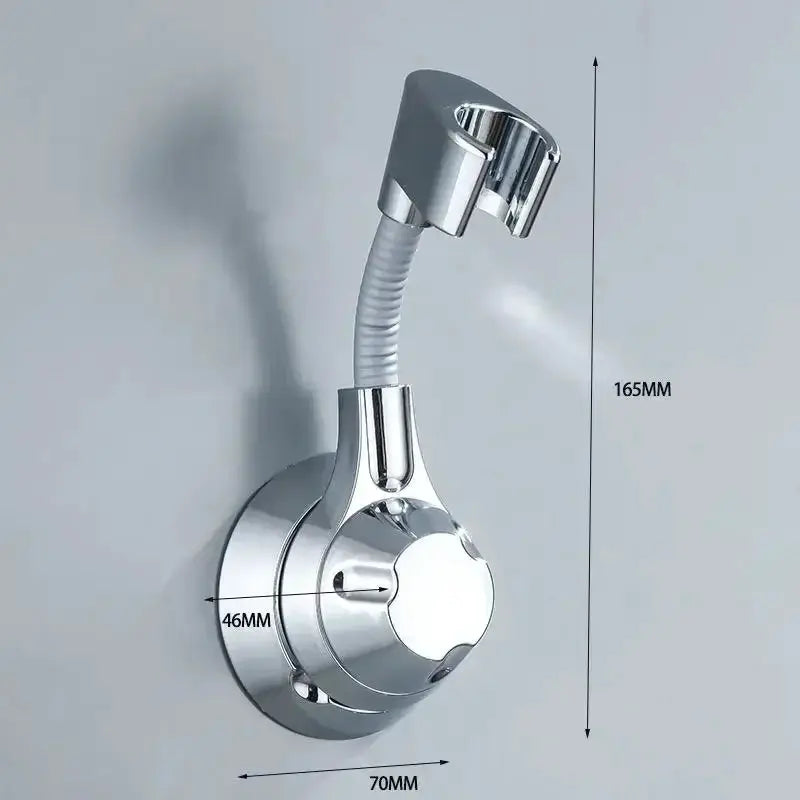 Suction Cup Shower Head Holder chrome finish with flexible neck and multi-angle rotation