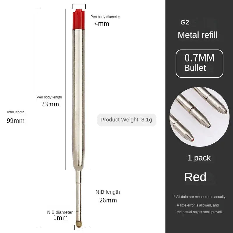Simples Market ballpoint pen refills for Parker pens, 1 pack, red ink, metal G2 0.7mm bullet.