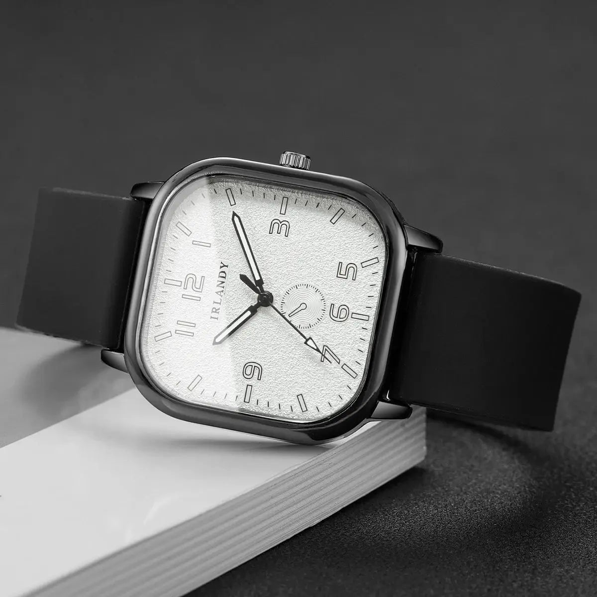 Square watch with black silicone strap, IRLANDY dial, Simples Market