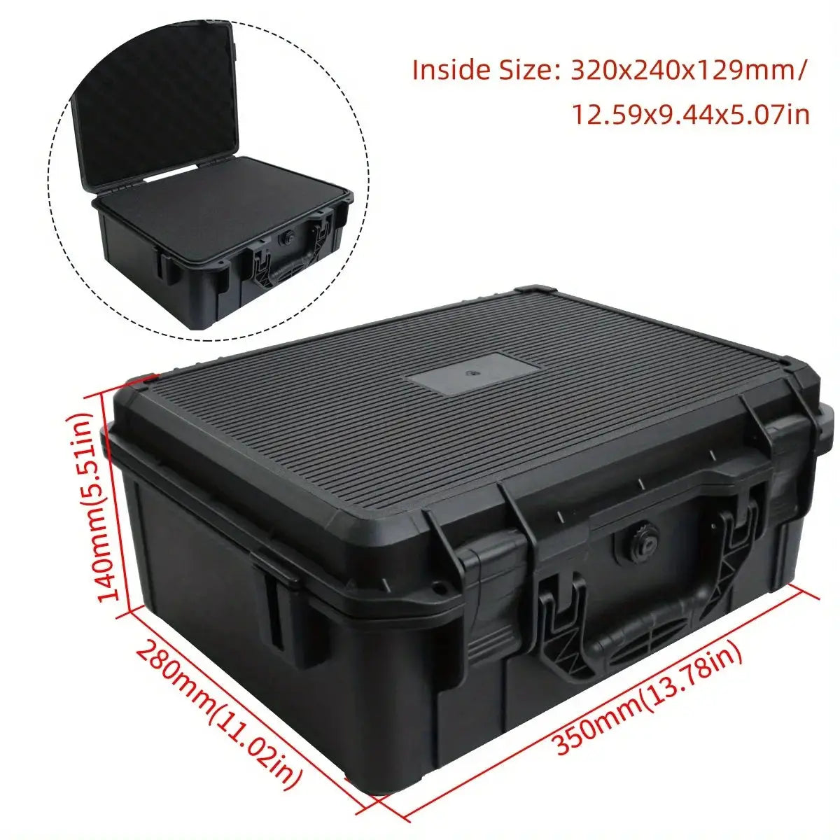 Hard-shell tool storage case by Simples Market with foam padding, black, shockproof and waterproof carrying box