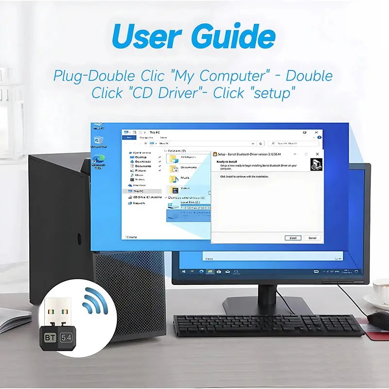 Upgrades Mini USB Bluetooth 5.4 Dongle Adapter Wireless Transmitter Receiver For PC Laptop Driver Free Win10 11