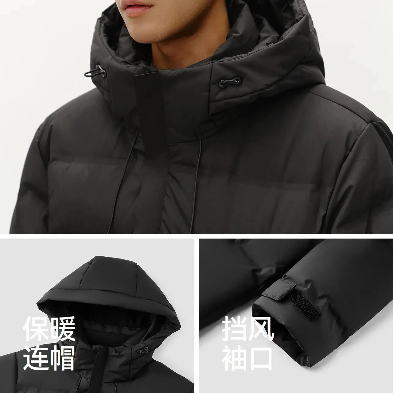 Semir men's black hooded down jacket, long puffer by Simples Market