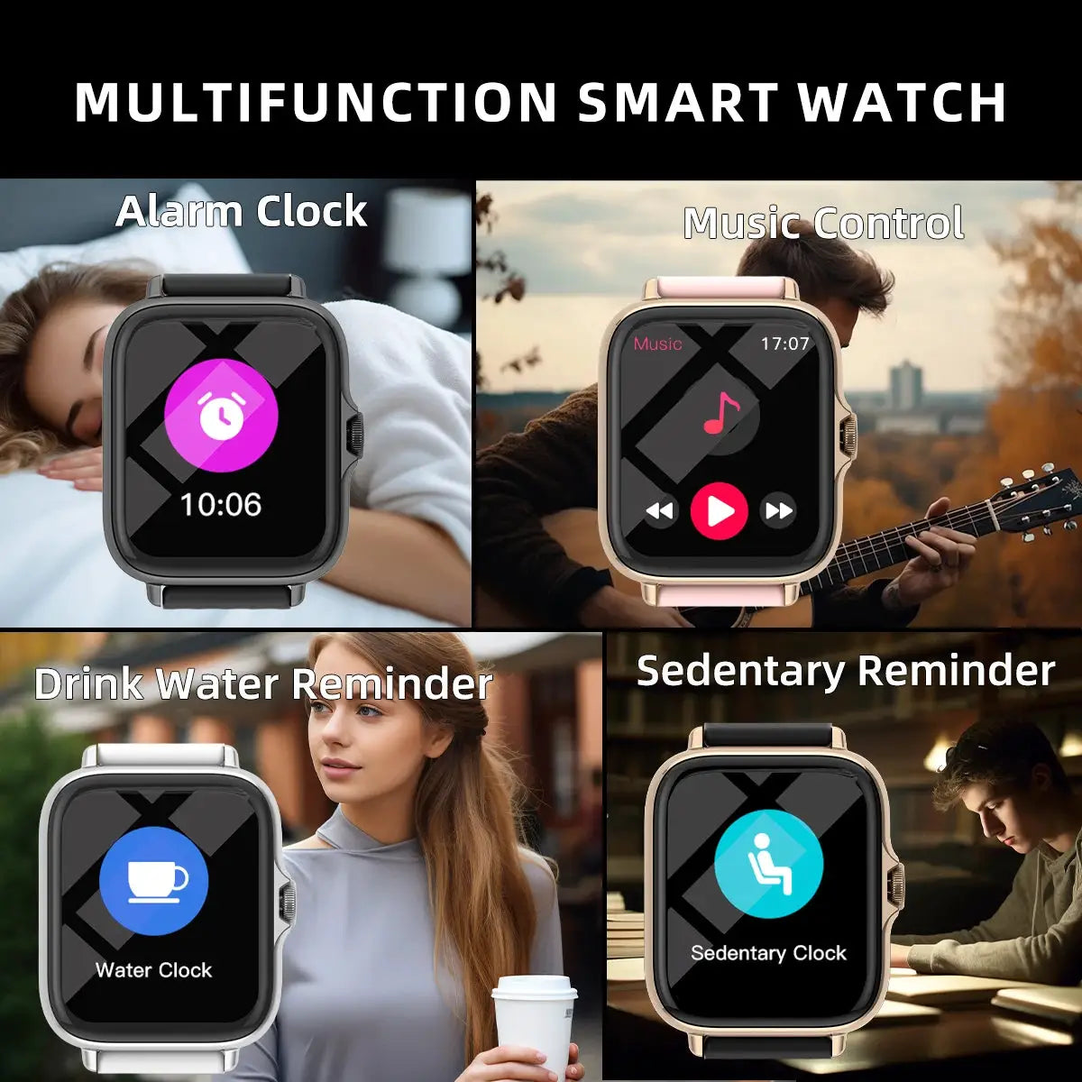 PulseTech 1.83 Inch Waterproof Smart Watch With Calls Messages Sleep Monitoring Pedometer Alerts For IPhone And Android