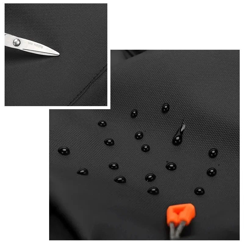 Simples Market black waterproof laptop backpack for men with 15.6-inch sleeve and orange zipper pull