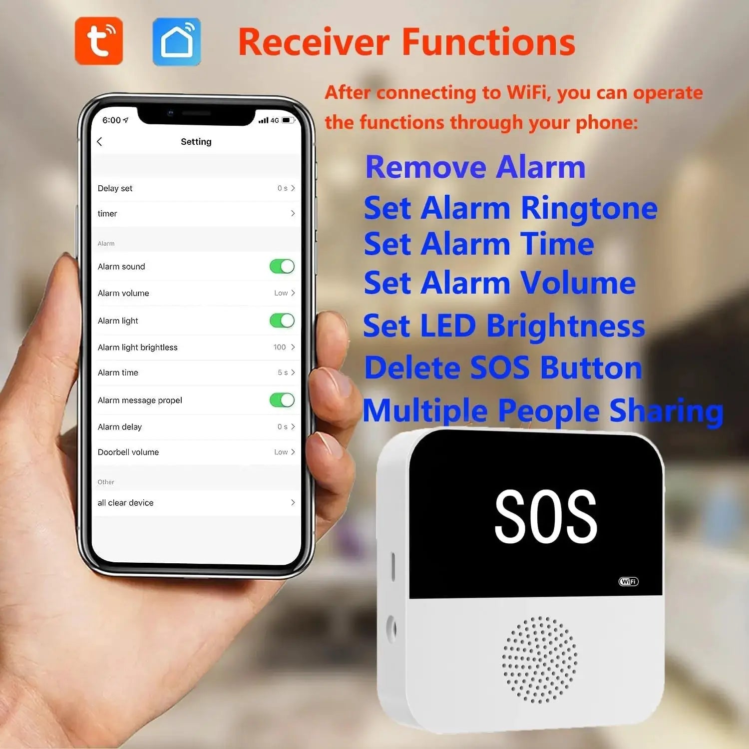 Simples Market wireless elder care SOS pager with WiFi and smartphone control device, two items shown