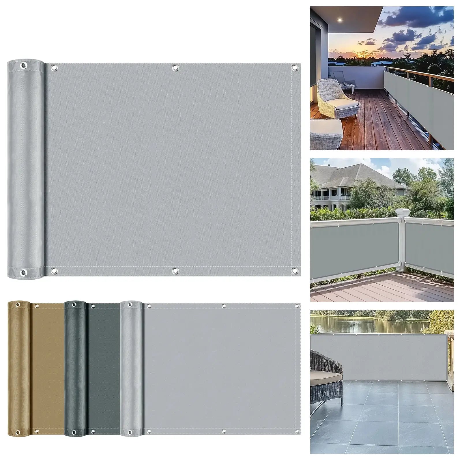 Waterproof sun shade cloth for outdoor patios with grommets; gray shade fabric by Simples Market, color options.
