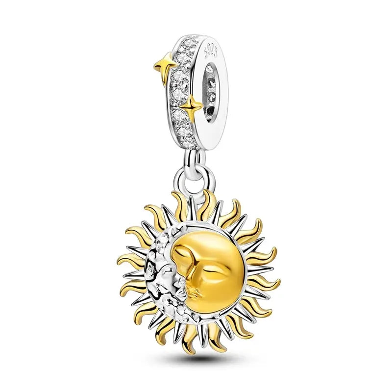 925 Sterling Silver Gold DIY Charms Beads Inlaid Zirconium Sun Leopard Pendants Fit Bracelet For DIY Jewelry Making