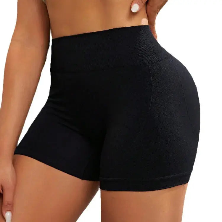 Women's black high-waist fitness shorts, tight fit for cycling and yoga