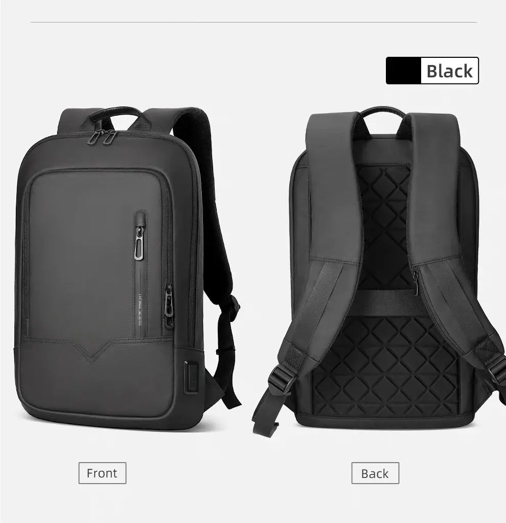Simples Market HK Slim Backpack for Men, black waterproof 15.6-inch laptop bag with USB charging