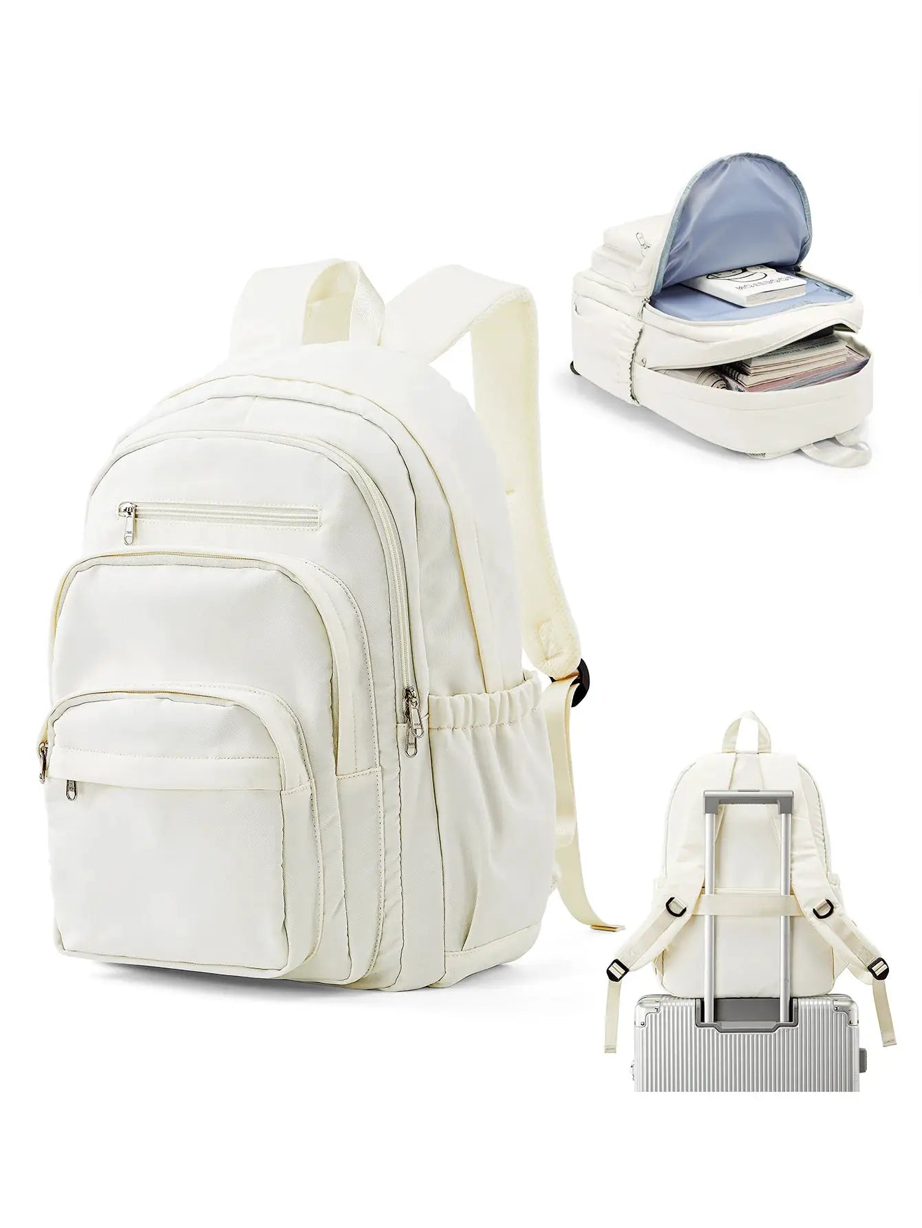 Backpack Simples Market; cream multipocket school and travel bag for girls and boys