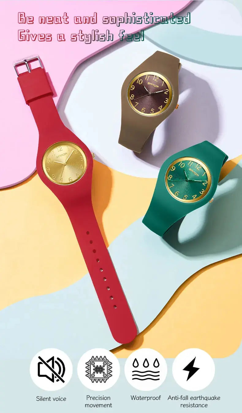 SANDA 6186 quartz wristwatch set with silicone straps in red, brown and green, three watches by Simples Market