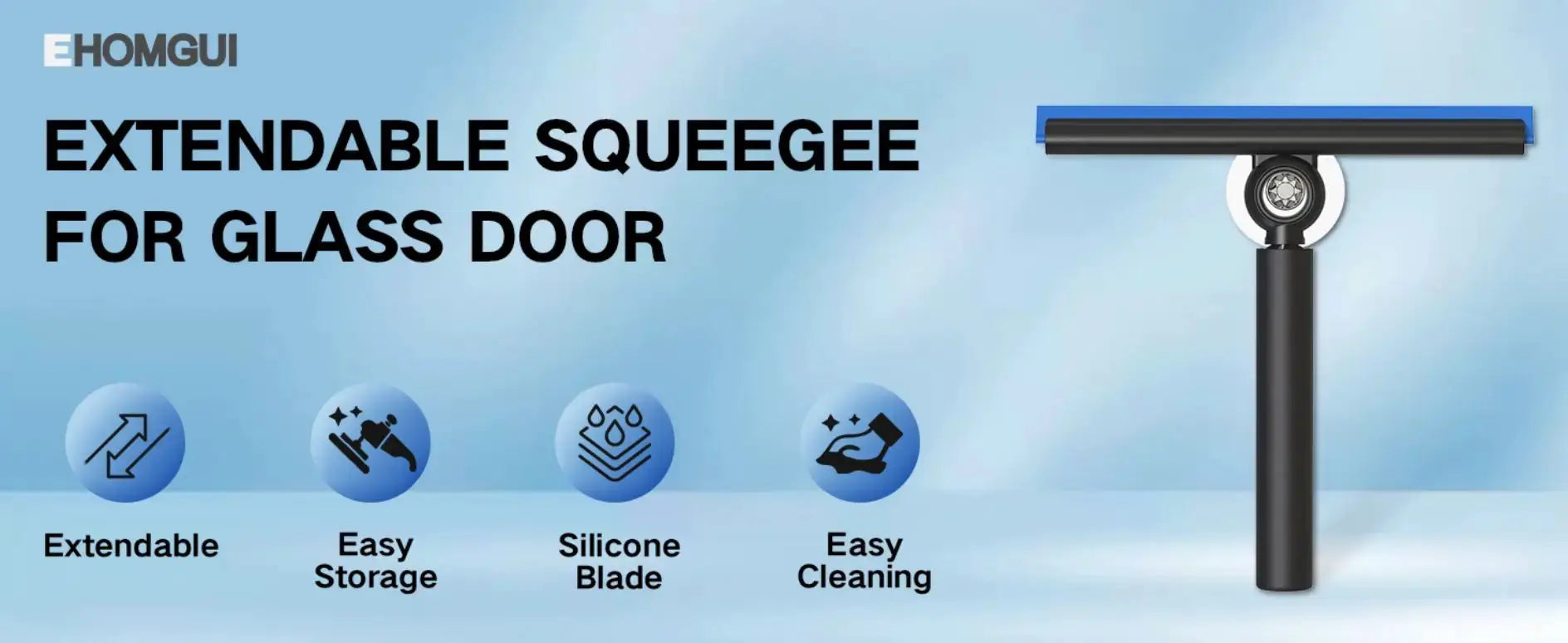 EHOMGUI extendable shower squeegee for glass doors with telescopic handle and silicone blade - Simples Market
