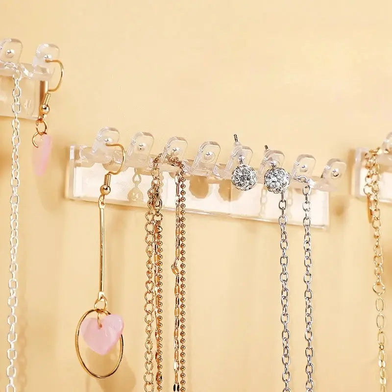 Transparent Plastic Wall Mounted Jewelry Rack With Storage Hooks For Earrings And Necklaces Set Of 3 6 8 12