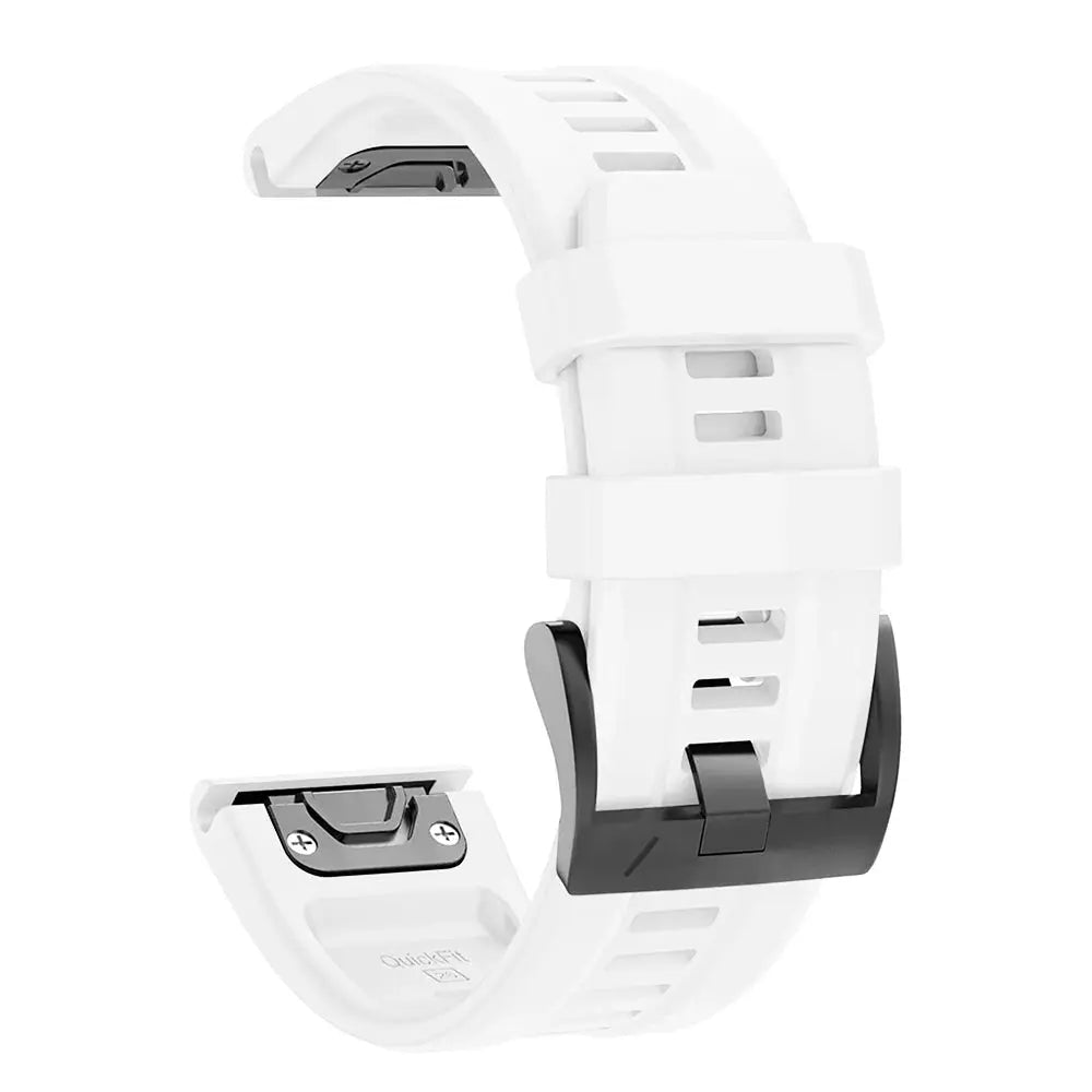 Simples Market QuickFit white silicone strap, 22/26mm with black buckle, for Garmin Epix Gen 2 and Fenix watches