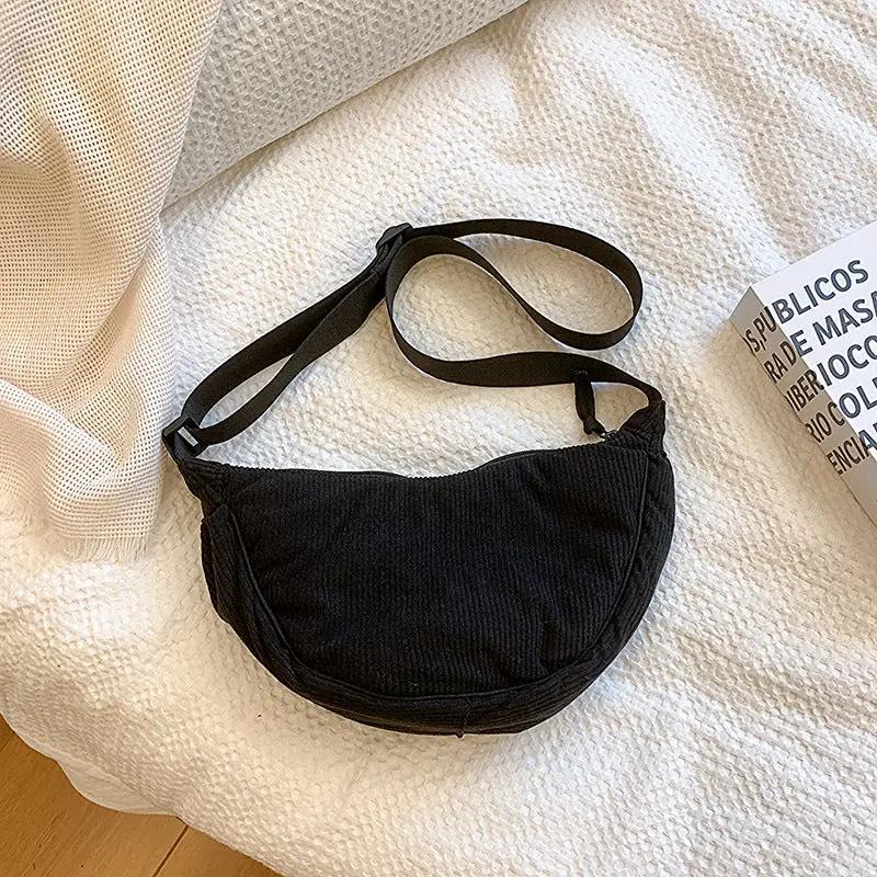 Corduroy hobo shoulder bag in black by Simples Market with crossbody strap