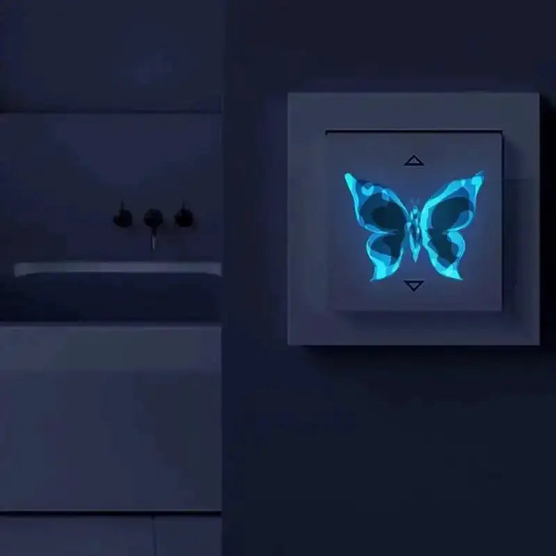 6 Piece Blue Luminous Small Butterfly Switch Stickers Glows In The Dark For Bedroom And Living Room Decor
