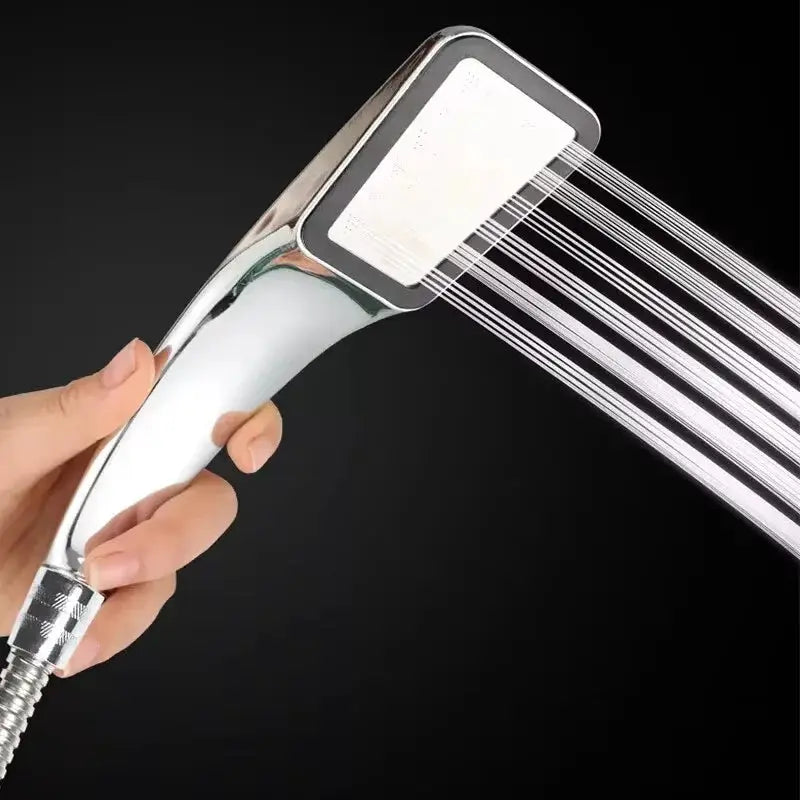 Handheld square chrome shower head by Simples Market, 300-hole water-saving rainfall spray