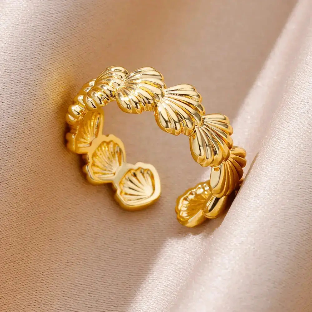 316L Stainless Steel Shell Rings For Women Adjustable Gold Color Little Star Open Rings Jewelry For Weddings Trendy