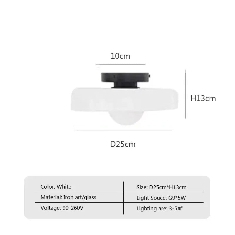 Nordic Glass Ceiling Light with white shade and black mount, single head G9 lamp, 5W, 90–260V.