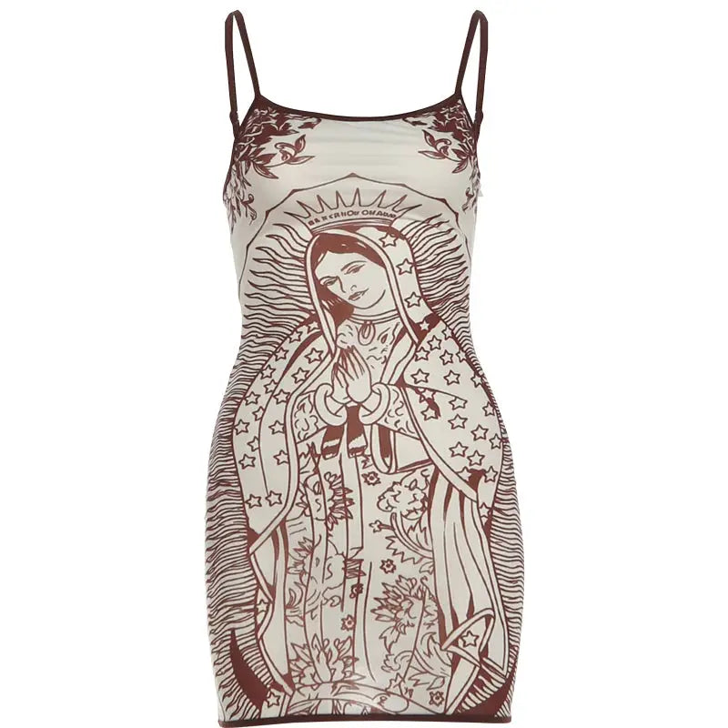 Nibber High Elasticity Art Print Sleeveless Bodycon Mini Dress Summer