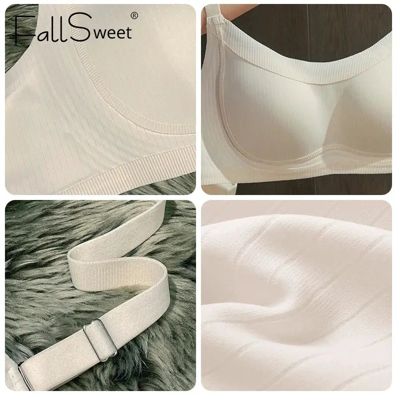 FallSweet seamless wireless bra for women, cream color, full-cup, adjustable straps