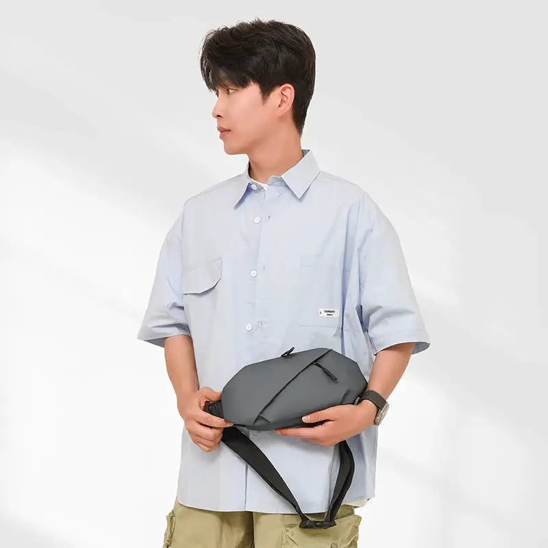 Simples Market men's minimalist gray waterproof waist bag with cross-body strap