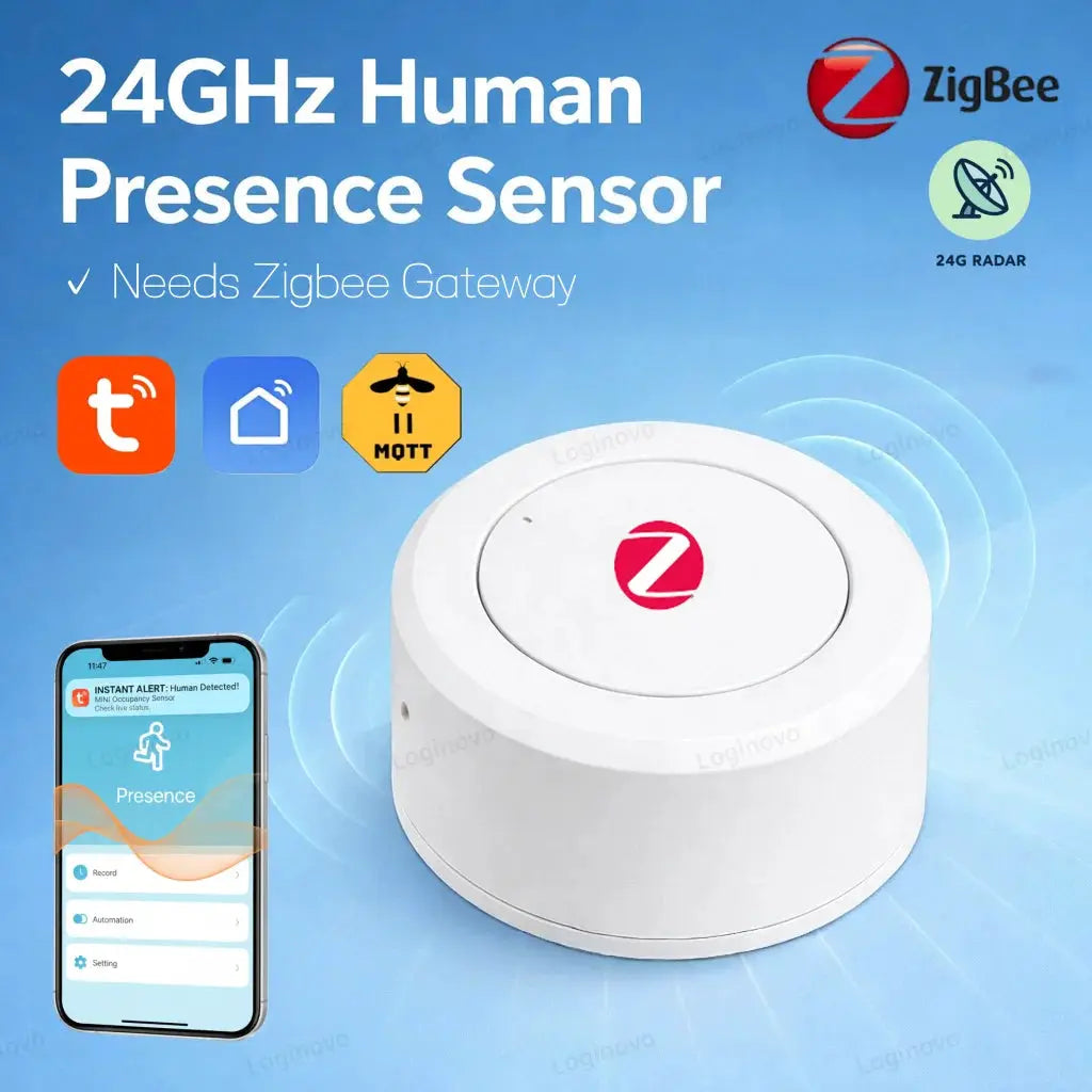 ZigBee 24GHz radar presence sensor, white circular motion detector for smart home automation