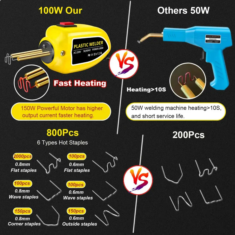 100W Plastic Welding Machine Plastic Welder Gun Bumper Repair Kit With 200Pcs Hot Staples For Car Bumper Tools