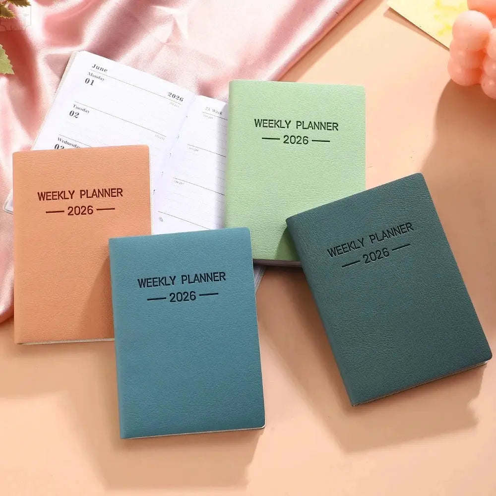 Simples Market weekly planner 2026 set of 4 Morandi PU-covered notebooks in peach, blue, green and teal