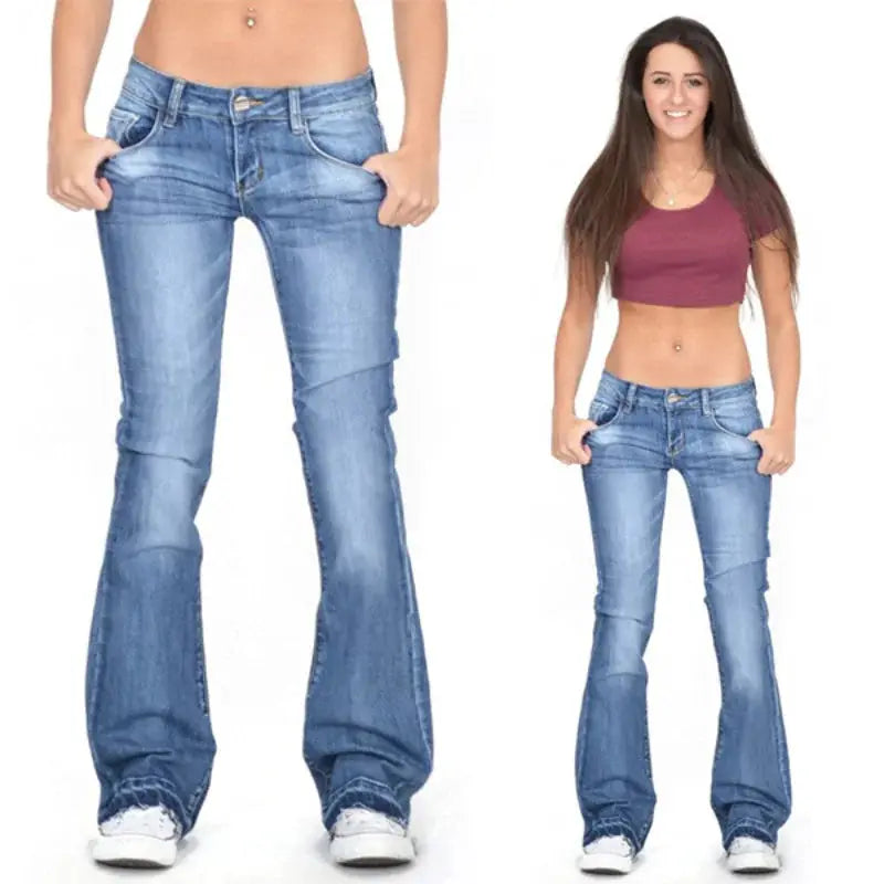 Black Low Rise Flared Jeans Women Vintage Slim Bell Bottom Denim Y2K