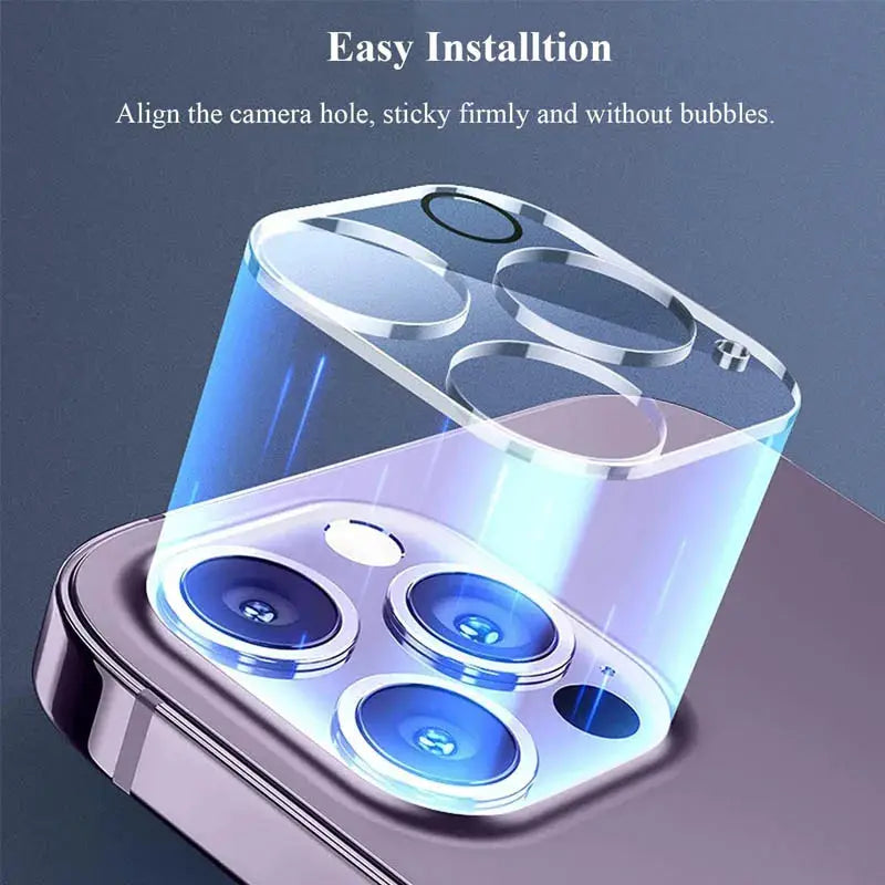 Simples Market camera lens protector for iPhone Pro Max; blue-tinted glass, easy install