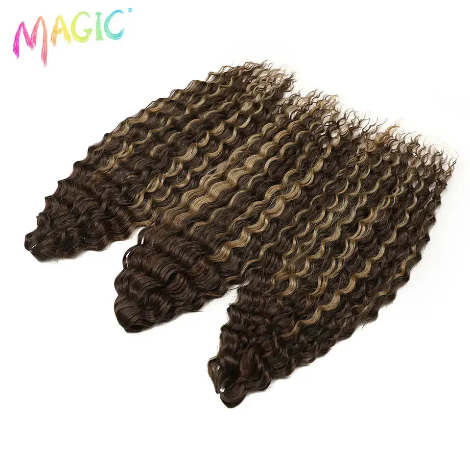 Magic Ariel Curl crochet hair extensions, ombre blonde deep wave, 22 inch, 3 bundles