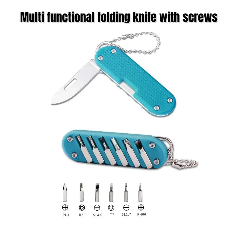 Multifunctional Outdoor Folding Knife With Screwdriver Bits Keychain Tool Stainless Steel Portable Pocket Knife