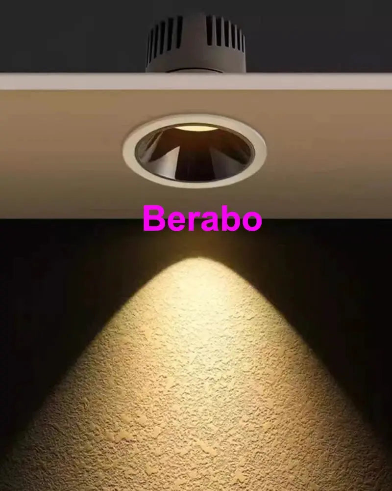 Recessed COB LED downlight with white trim, dimmable 12–24W ceiling light