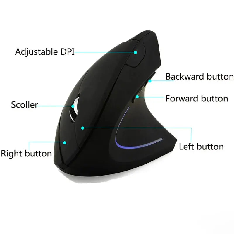Vertical Ergonomic Wireless and Wired USB Mouse With Rechargeable Bluetooth Connectivity 1600 DPI For PC Laptop Gaming