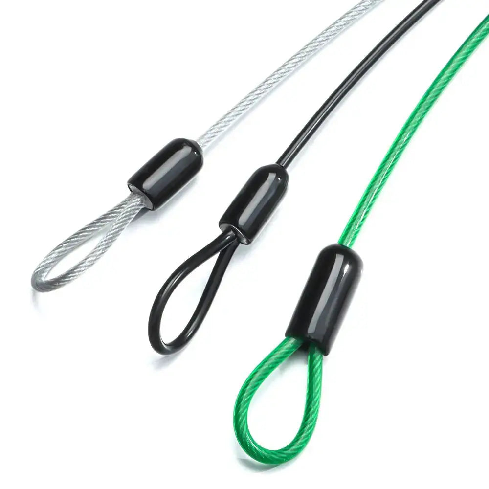Bicycle cable lock set, 3-pack, steel wire 0.5/1/2m lengths in black, silver and green, Simples Market.