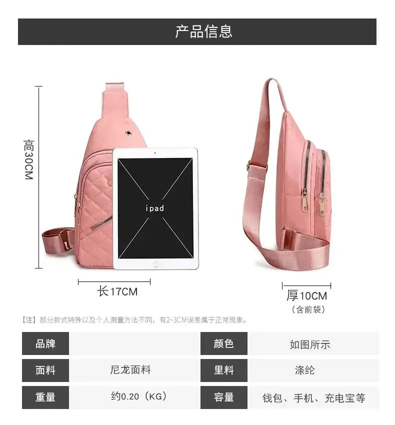 Simples Market pink quilted crossbody shoulder bag with embroidered detail and front zip pockets