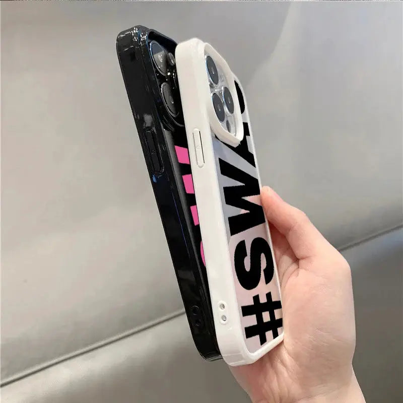 SWAG Bold Letter Phone Case for iPhone models, white case with black SWAG lettering; two cases shown