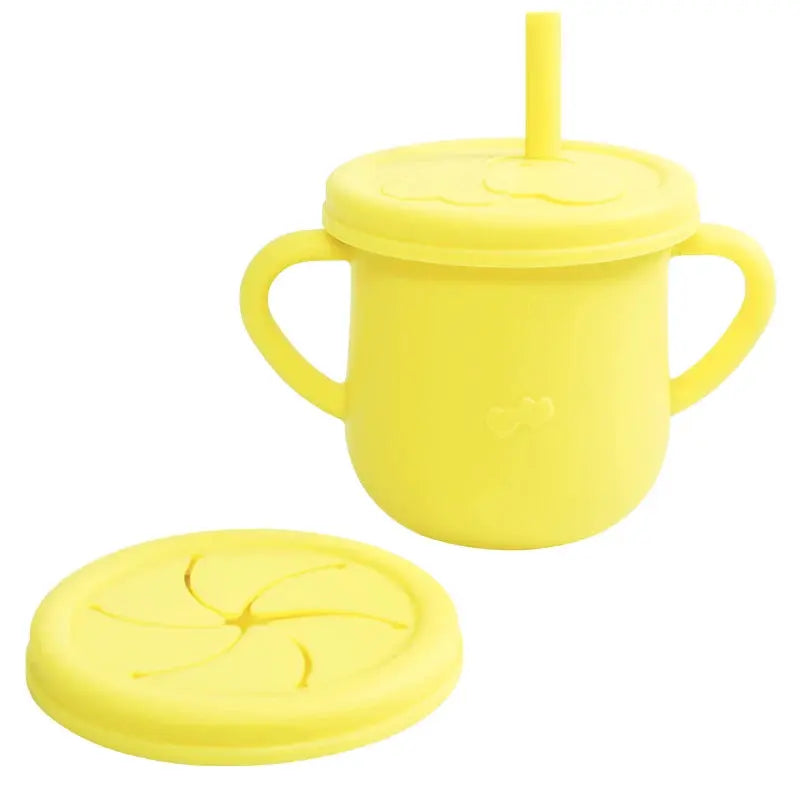 Silicone Baby Straw Cup With Handles And Lids Cute Training Sippy Cup For Toddlers Reusable Feeding Snack Cup