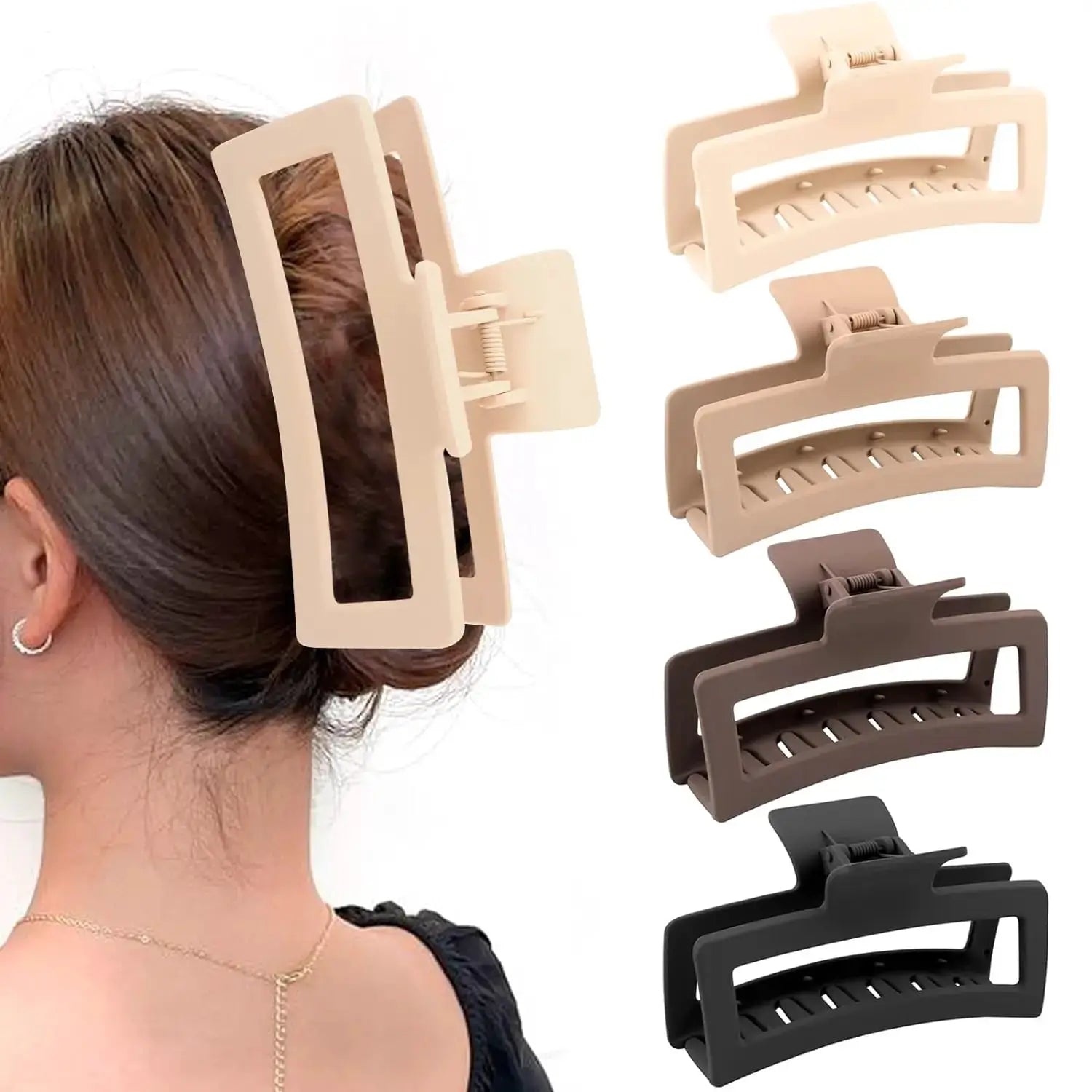 ClawPro 5 Inch Extra Large Claw Clips For Thick Hair 4 Pack Matte Non Slip Rectangle Secure Hold