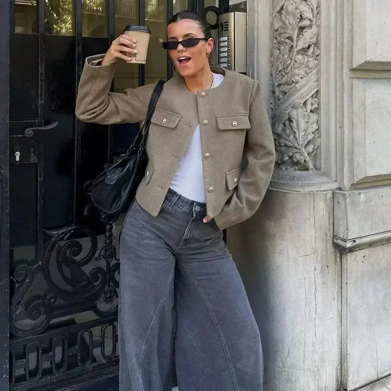 HXAO Autumn Long Sleeve Cropped Jacket Demi Season Layering For Casual Elegant Style