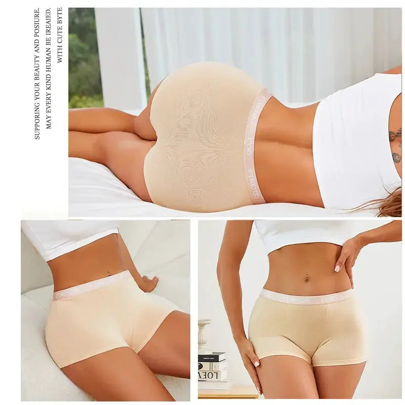 3-pack Finetoo women's cotton seamless boxer briefs in nude beige
