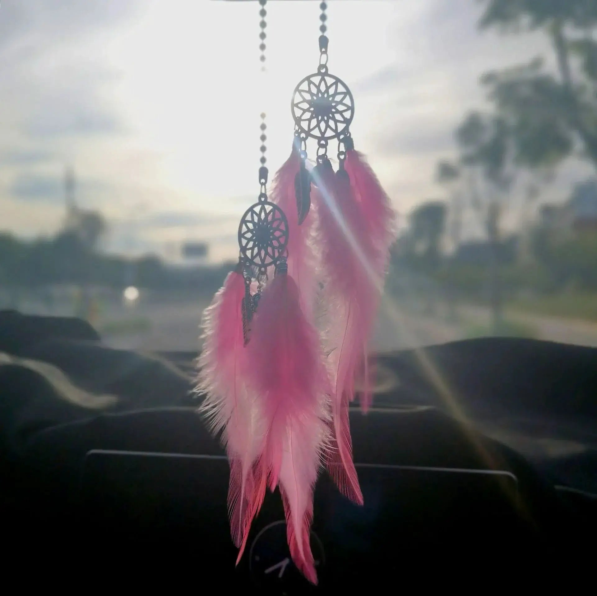 Feather Mirror Car Pendant For Girls Lucky Dream Catcher Ornament Car Interior Decor Hanging Charm - Simples Market