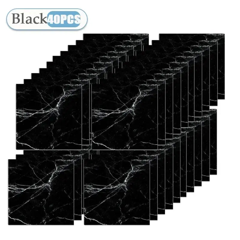 Tile sticker set: black marble, self-adhesive, waterproof, 30x30 cm, 40 pieces for kitchen/bathroom decor by Black40PCS
