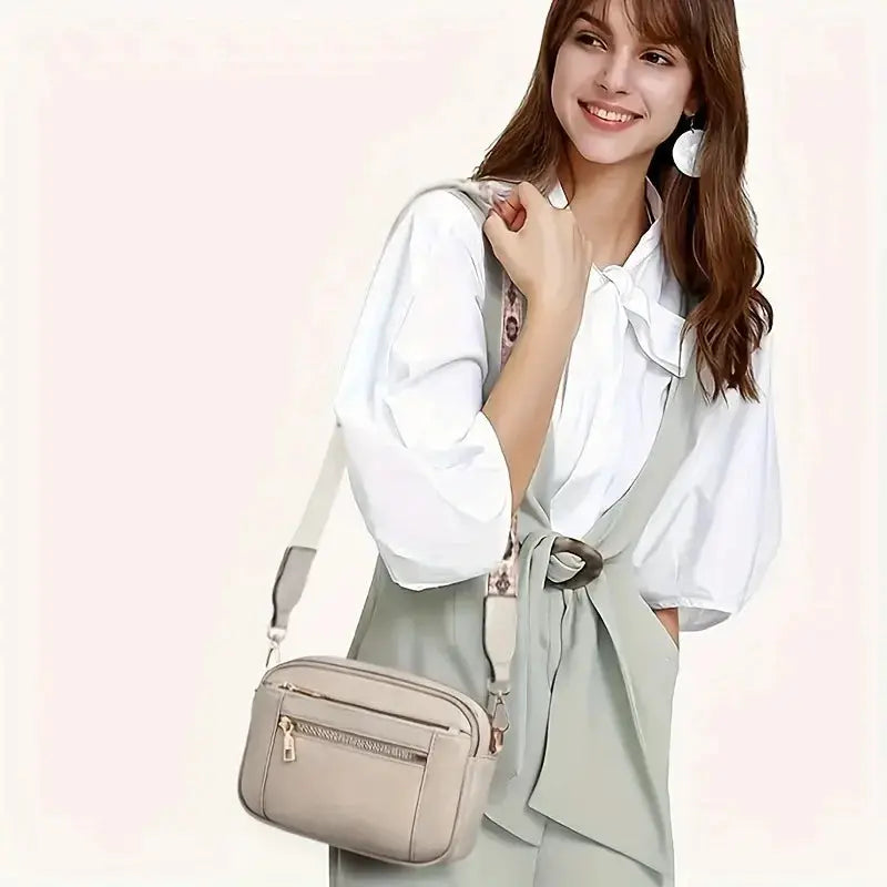 Simples Market retro small square crossbody bag in beige with zipper pockets and adjustable strap