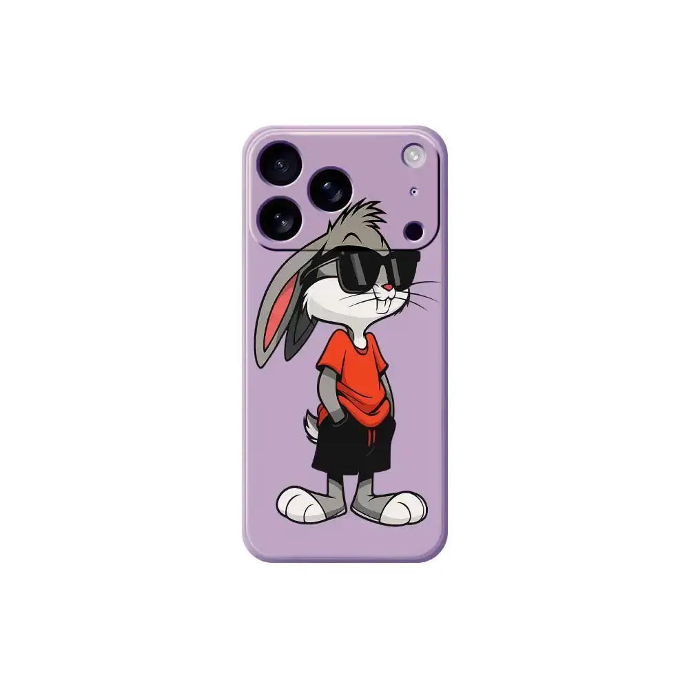Cool Rabbit silicone phone case by Simples Market, purple with cartoon bunny wearing sunglasses
